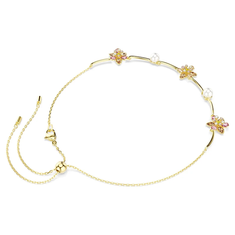 Idyllia necklace, Crystal pearl, Mixed cuts, Flower, Multicoloured, 18K gold finish