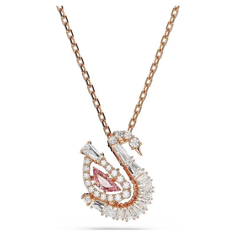 Swan pendant, Mixed cuts, Swan, Pink, 18K rose gold finish