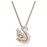 Swan pendant, Mixed cuts, Swan, Pink, 18K rose gold finish