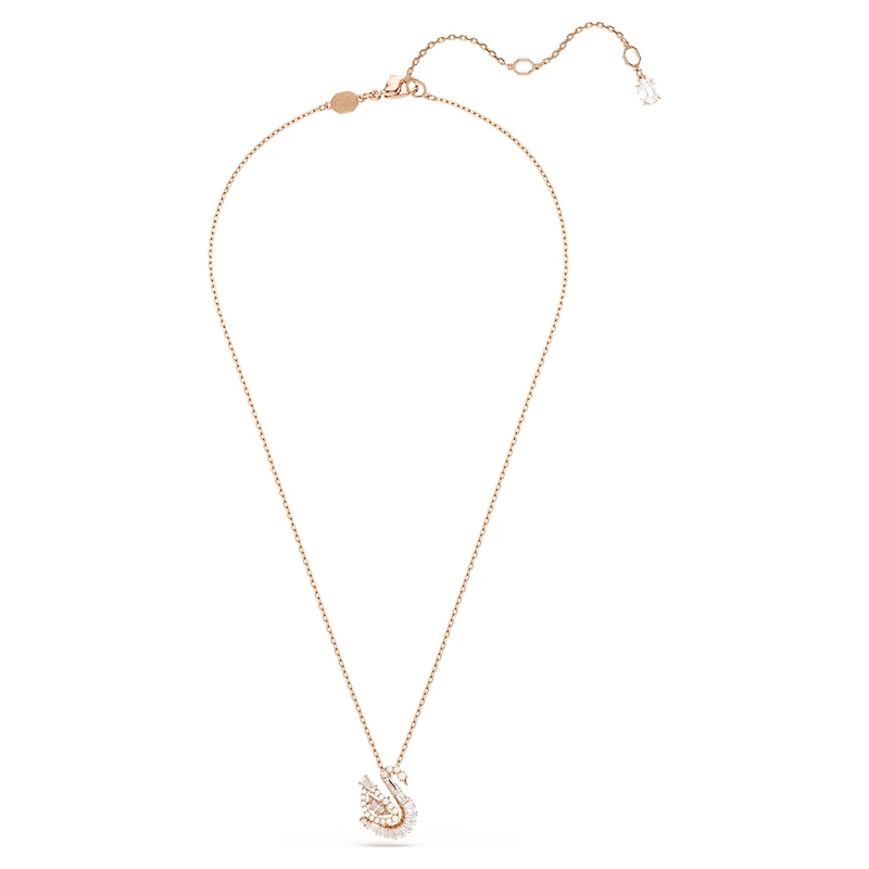 Swan pendant, Mixed cuts, Swan, Pink, 18K rose gold finish