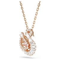 Swan pendant, Mixed cuts, Swan, Pink, 18K rose gold finish