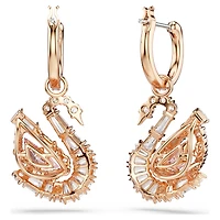 Swan drop earrings, Pavé, Swan, Pink, 18K rose gold finish