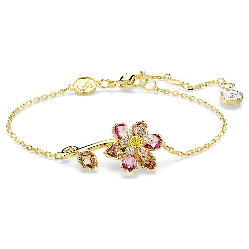 Idyllia bracelet, Mixed cuts, Flower, Multicoloured, 18K gold finish