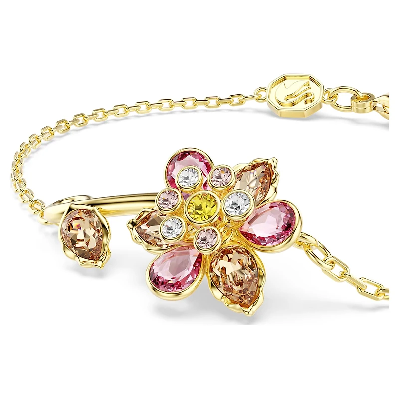 Idyllia bracelet, Mixed cuts, Flower, Multicoloured, 18K gold finish
