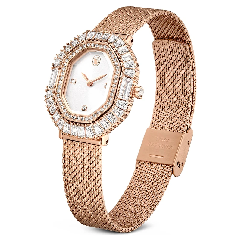 Matrix octagon watch, Metal bracelet, Rose gold tone, Rose gold-tone finish by SWAROVSKI