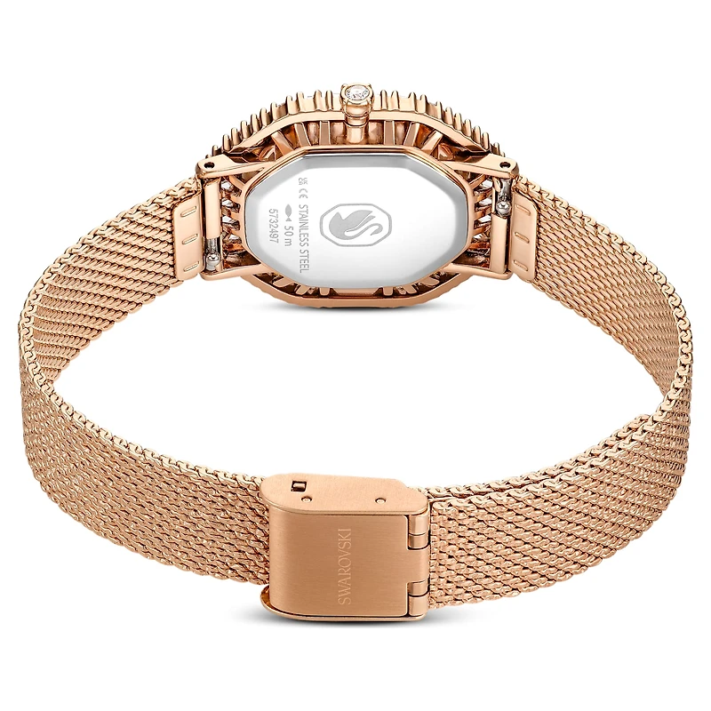 Matrix octagon watch, Metal bracelet, Rose gold tone, Rose gold-tone finish by SWAROVSKI