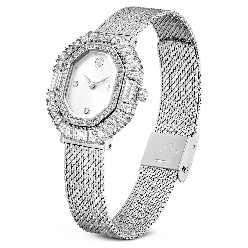Matrix octagon watch, Metal bracelet, Silver tone, Stainless steel by SWAROVSKI