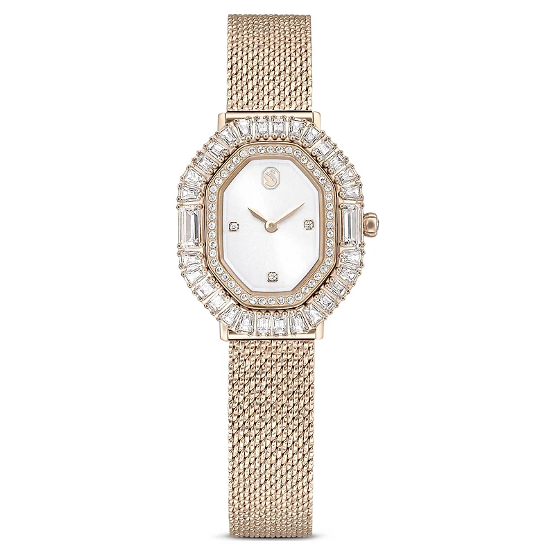 Matrix octagon watch, Metal bracelet, Gold tone, Champagne gold-tone finish by SWAROVSKI