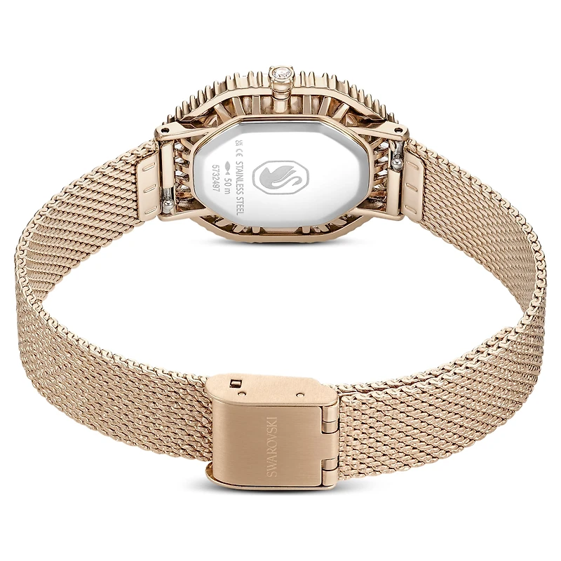 Matrix octagon watch, Metal bracelet, Gold tone, Champagne gold-tone finish by SWAROVSKI
