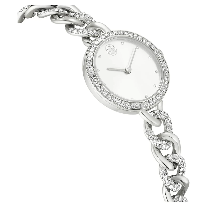 Cocktail round watch, Metal bracelet, Silver Tone, Stainless steel by SWAROVSKI