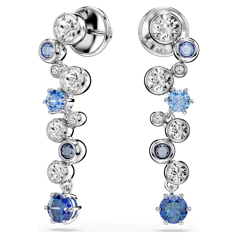 Constella drop earrings, Mixed cuts, Blue, Rhodium plated by SWAROVSKI
