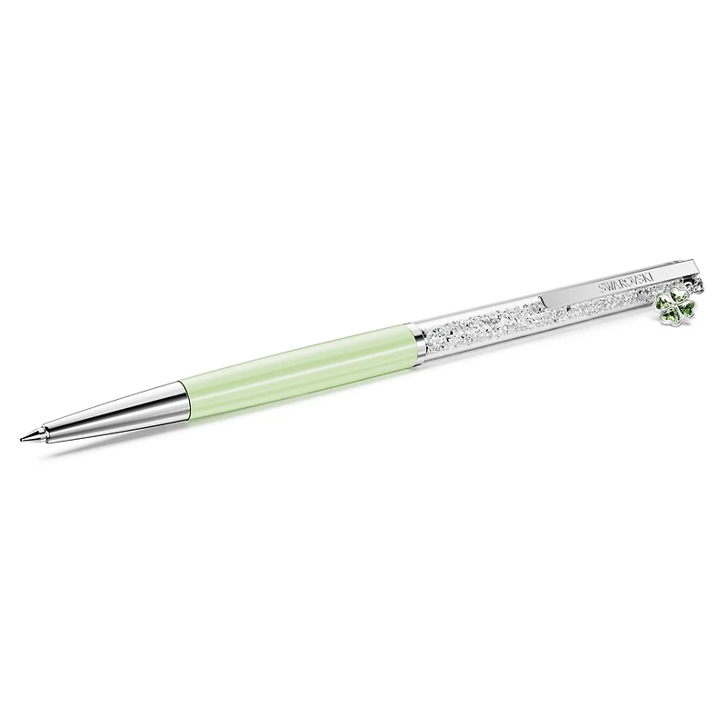 Crystalline ballpoint pen, Clover, Green, Green lacquered, Chrome plated by SWAROVSKI