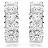 Matrix hoop earrings, Baguette cut, White, Rhodium plated by SWAROVSKI
