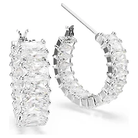 Matrix hoop earrings, Baguette cut, White, Rhodium plated by SWAROVSKI