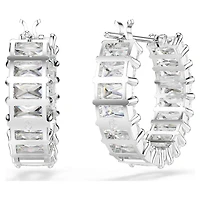 Matrix hoop earrings, Baguette cut, White, Rhodium plated by SWAROVSKI