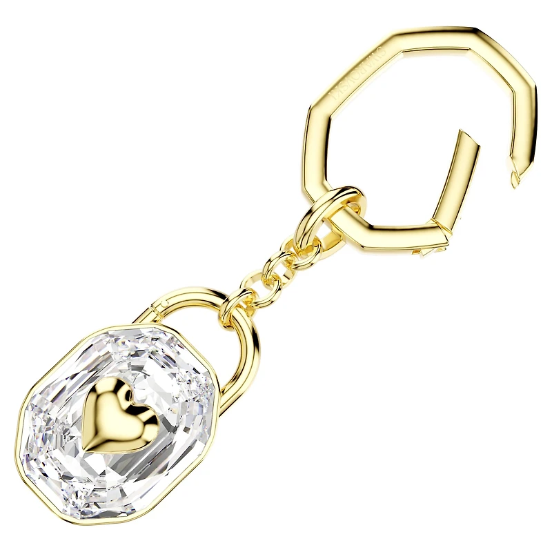Key ring, Oval cut, White, Gold-tone plated by SWAROVSKI