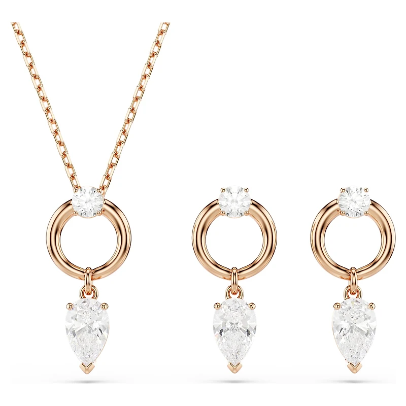 Mesmera set, Pear cut, Round cut, White, 18K rose gold finish