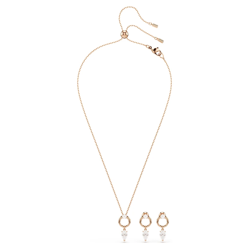 Mesmera set, Pear cut, Round cut, White, 18K rose gold finish