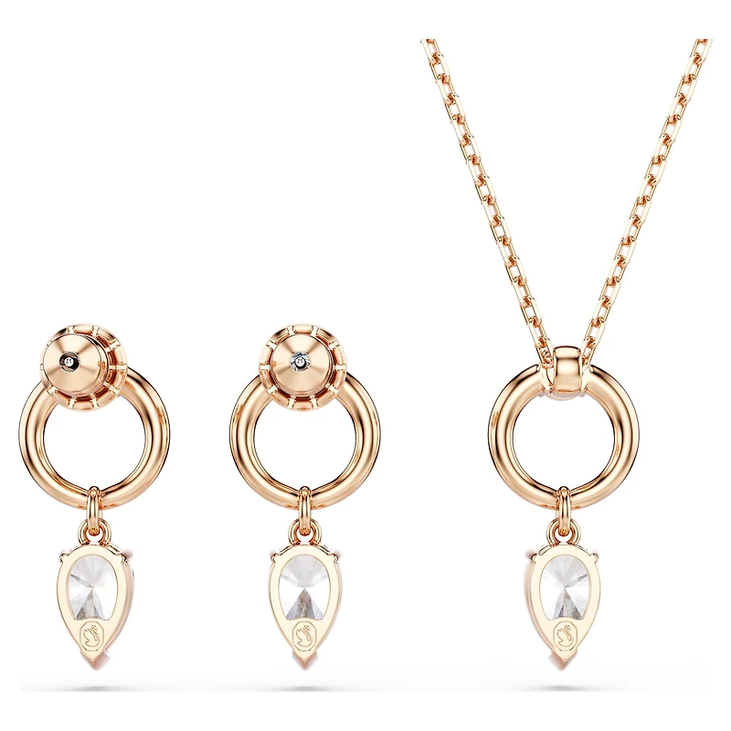 Mesmera set, Pear cut, Round cut, White, 18K rose gold finish