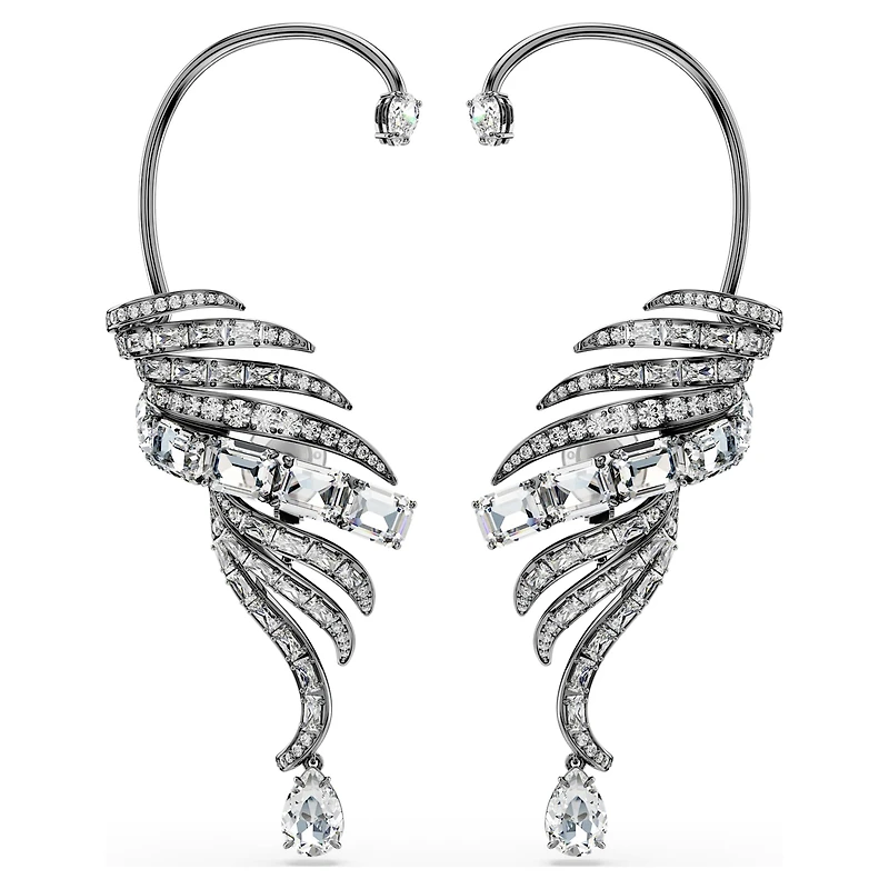 The Vienna Collection ear cuffs, Feather, White, Ruthenium plated