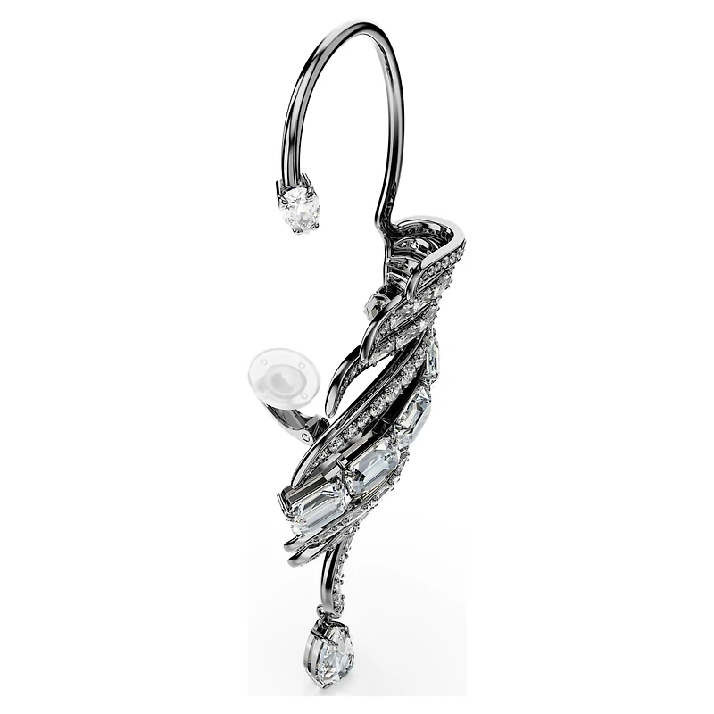 The Vienna Collection ear cuffs, Feather, White, Ruthenium plated