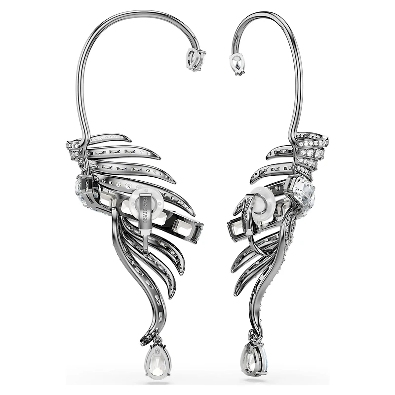 The Vienna Collection ear cuffs, Feather, Large, White, Ruthenium plated by SWAROVSKI