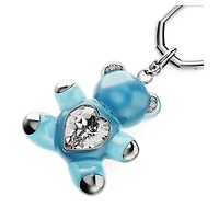 Teddy key ring, Bear, Blue, Rhodium plated by SWAROVSKI