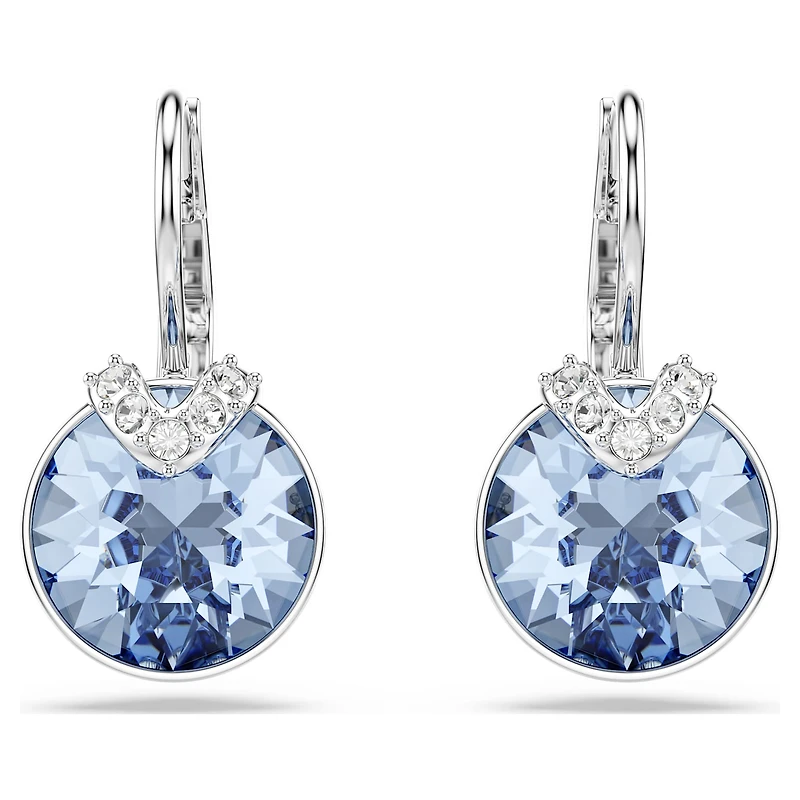 Bella V drop earrings, Round cut, Blue, Rhodium plated by SWAROVSKI