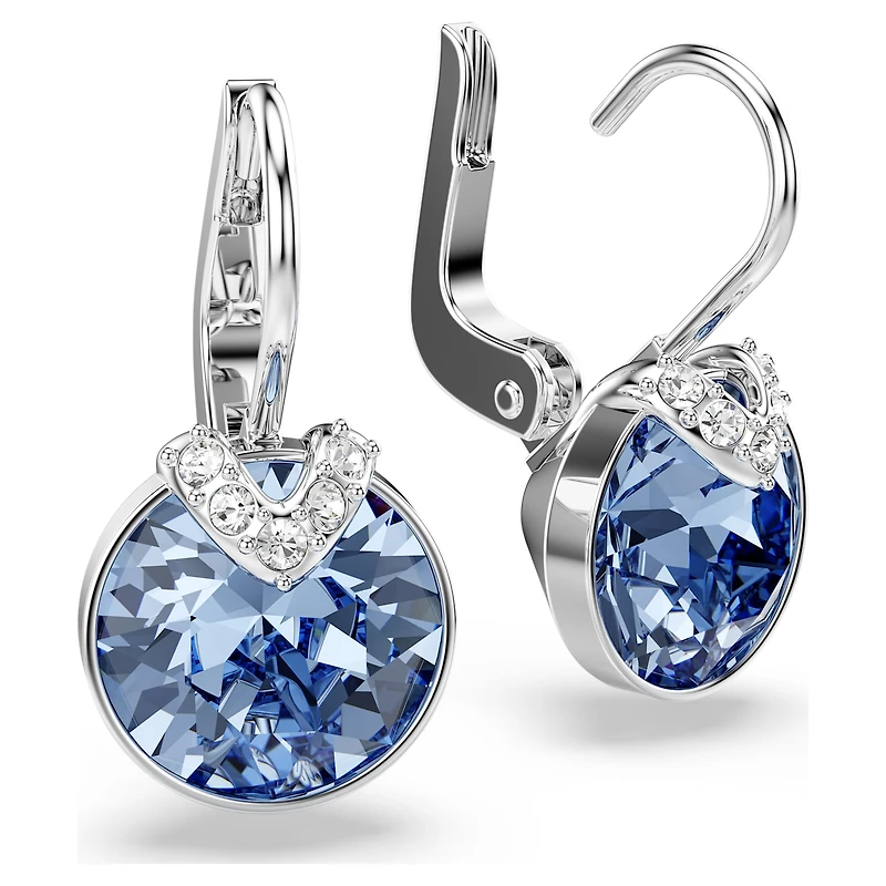 Bella V drop earrings, Round cut, Blue, Rhodium plated by SWAROVSKI
