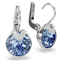 Bella V drop earrings, Round cut, Blue, Rhodium plated by SWAROVSKI