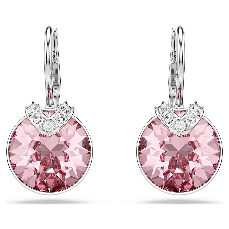 Bella V drop earrings, Round cut, Pink, Rhodium plated by SWAROVSKI