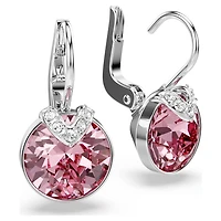 Bella V drop earrings, Round cut, Pink, Rhodium plated by SWAROVSKI