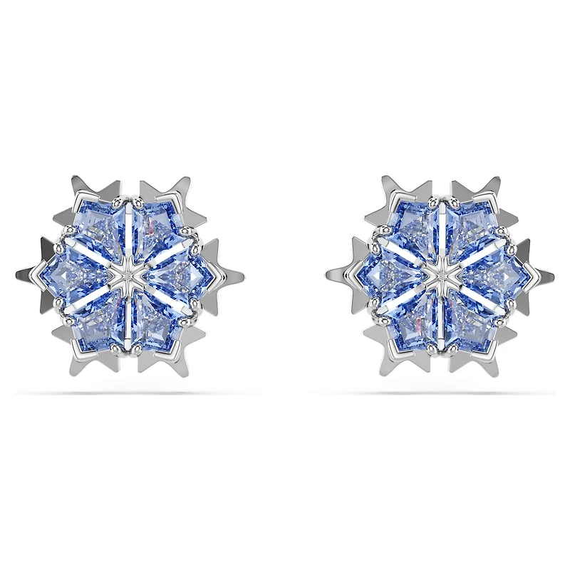 Magic stud earrings, Snowflake, Blue, Rhodium plated by SWAROVSKI