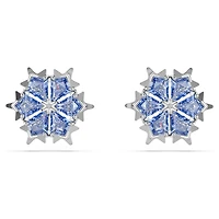 Magic stud earrings, Snowflake, Blue, Rhodium plated by SWAROVSKI