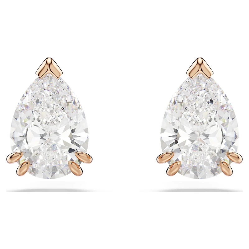 Stilla stud earrings, Pear cut, White, 18K rose gold finish
