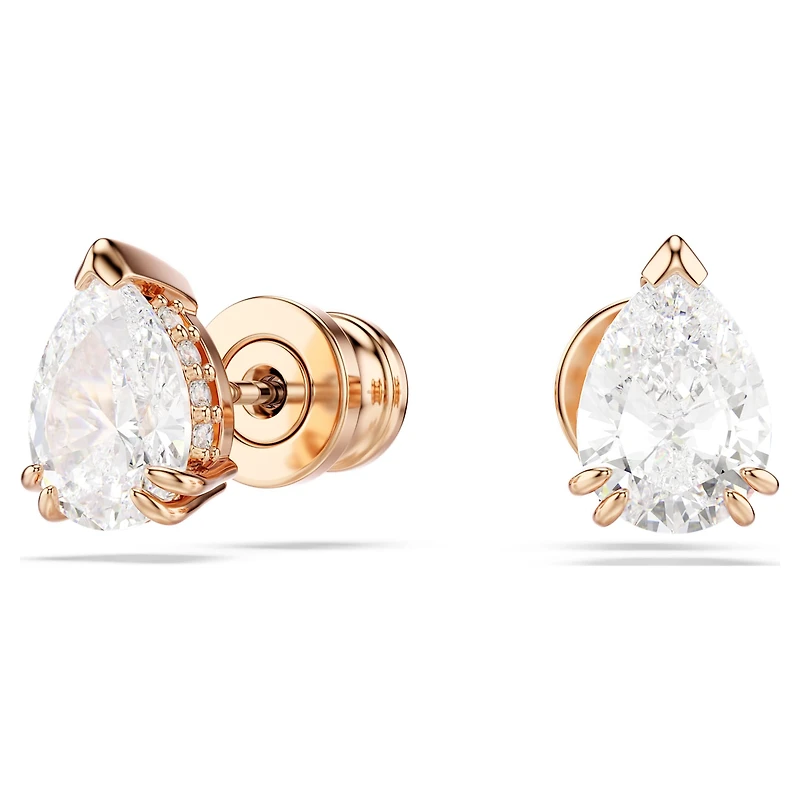 Stilla stud earrings, Pear cut, White, 18K rose gold finish