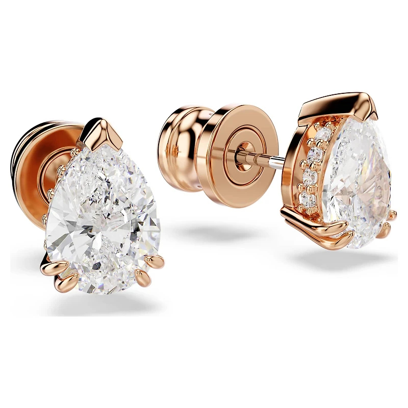 Stilla stud earrings, Pear cut, White, 18K rose gold finish