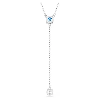 Stilla Attract Y necklace, Round cut, Blue, Rhodium plated by SWAROVSKI