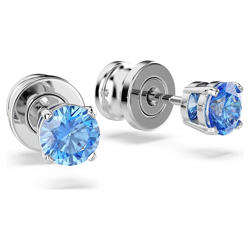 Stilla Attract stud earrings, Round cut, Blue, Rhodium plated by SWAROVSKI