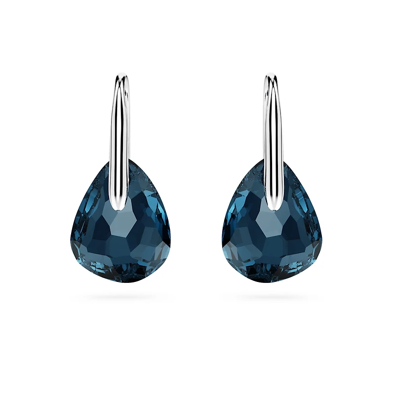 Galet drop earrings, Dark blue, Rhodium plated by SWAROVSKI