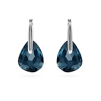 Galet drop earrings, Dark blue, Rhodium plated by SWAROVSKI