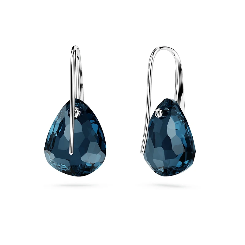 Galet drop earrings, Dark blue, Rhodium plated by SWAROVSKI