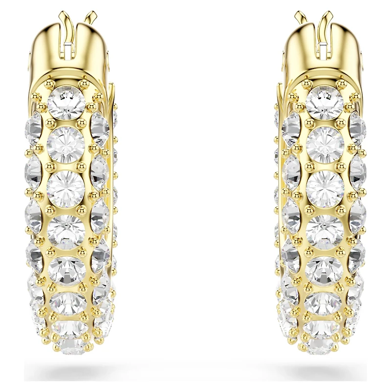 Dextera hoop earrings, Pavé, Mini, White, Gold-tone plated by SWAROVSKI