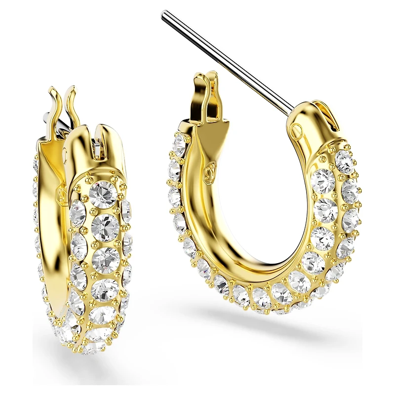 Dextera hoop earrings, Pavé, Mini, White, Gold-tone plated by SWAROVSKI