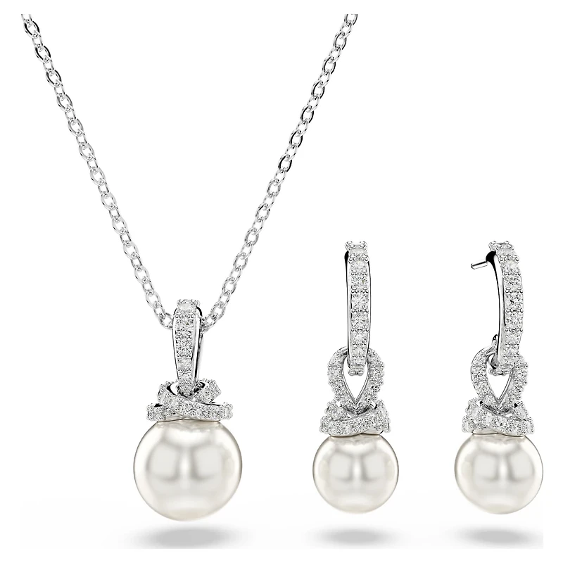 Originally set, Pavé, Crystal pearl, White, Rhodium plated by SWAROVSKI