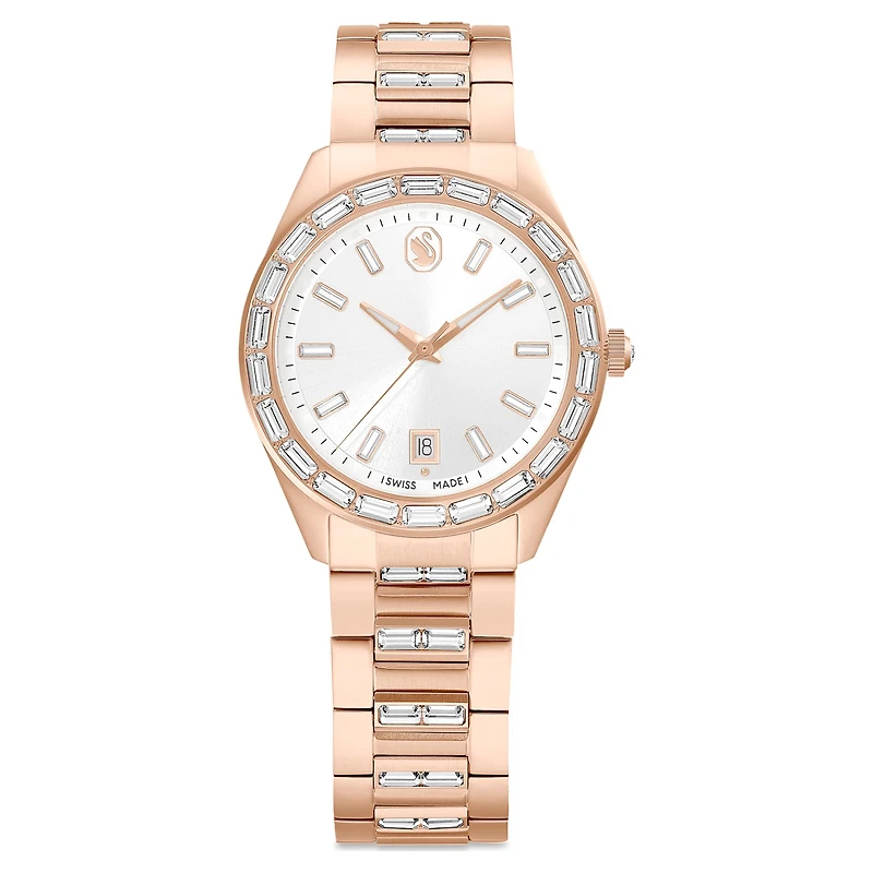 Matrix date watch, Swiss Made, Metal bracelet, Rose gold tone, Rose gold-tone finish