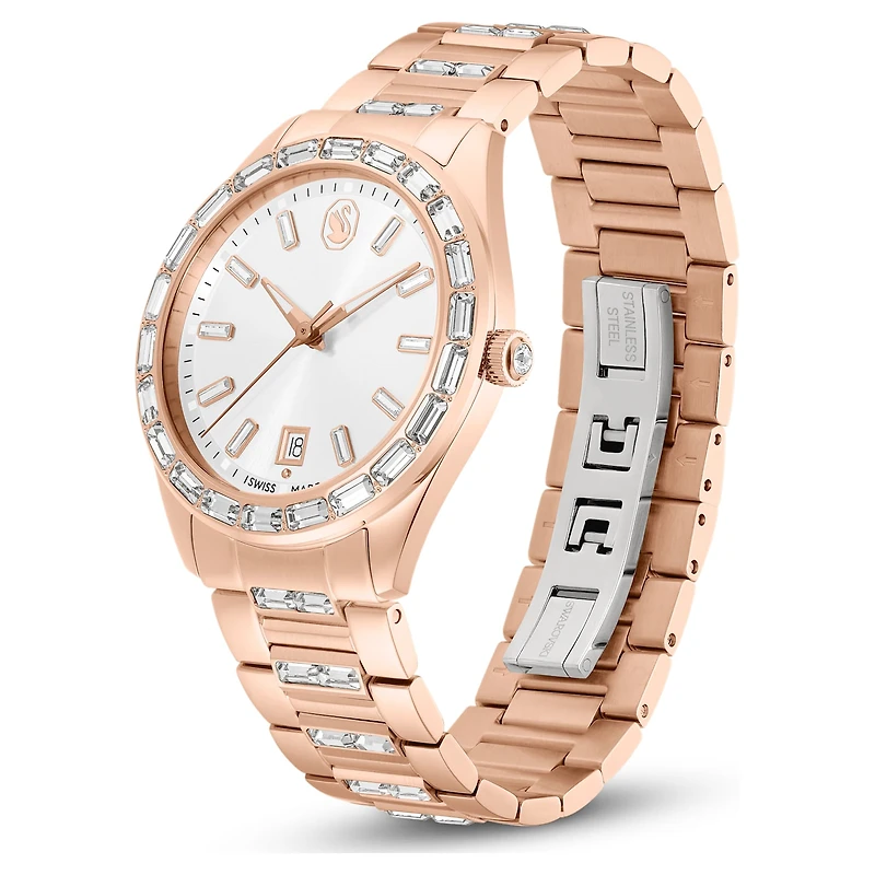 Matrix date watch, Swiss Made, Metal bracelet, Rose gold tone, Rose gold-tone finish
