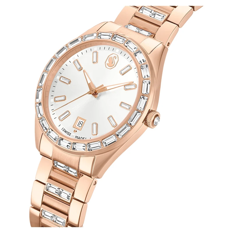 Matrix date watch, Swiss Made, Metal bracelet, Rose gold tone, Rose gold-tone finish