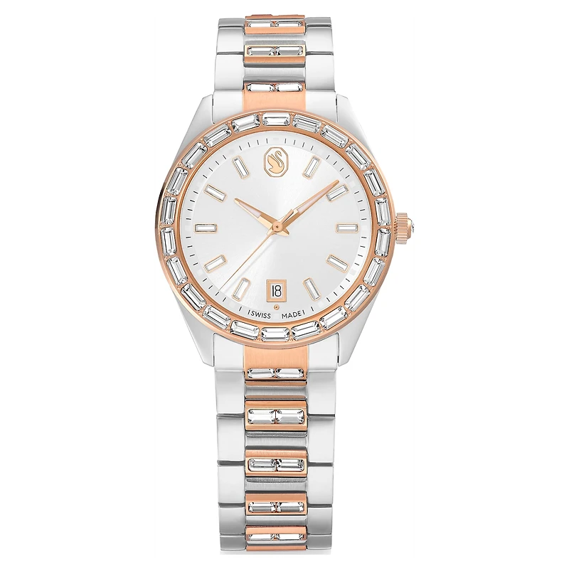 Matrix date watch, Swiss Made, Metal bracelet, Rose gold tone