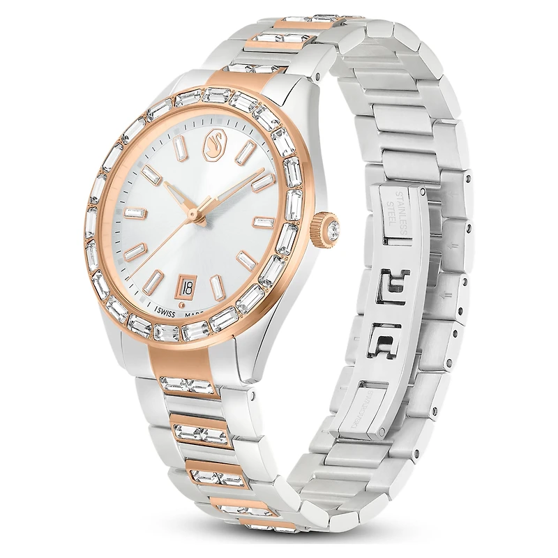 Matrix date watch, Swiss Made, Metal bracelet, Rose gold tone